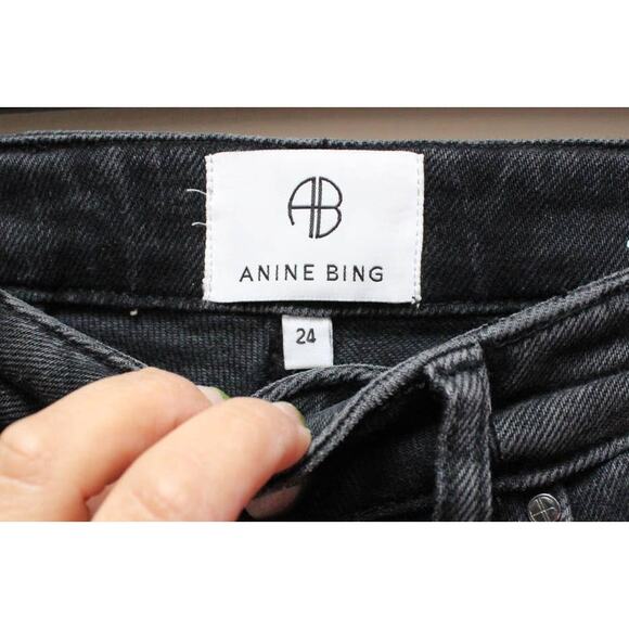 Anine Bing Heath Black Pleated Skinny Tall Slit Jeans Size 24 - Picture 6 of 6